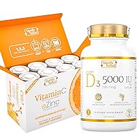 Immune System Booster - Winter Bundle Vitamin C with Zinc & Vitamin D3 5000 IU - Immune Support Supplement - Liquid Vitamin C Zinc Effervescent Tablets VIT D3 5000 IU Softgels