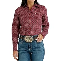 Women's Long Sleeve Red Print Western Button Shirt