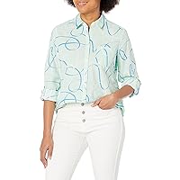 Foxcroft Women's Zoey Long Sleeve with Roll Tab Sun Swirls Shirt