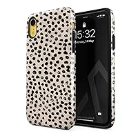 BURGA Phone Case Compatible with iPhone XR - Hybrid 2-Layer Hard Shell + Silicone Protective Case -Black Polka Dots Pattern Nude Almond Latte - Scratch-Resistant Shockproof Cover