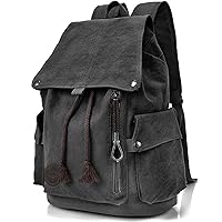 Canvas Backpack Vintage Backpack Black Daypack for Men Women Laptop Travel Rucksack
