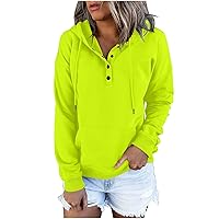 Women's Pullover Hoodies Tops Casual Button Down Long Sleeve Sweatshirts Solid Color Pullover Sweater with Pocket