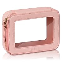 Clear Makeup Bag Cosmetic Organizer Case Waterproof Travel Toiletry Bag Skincare Pouch with Golden Zipper(Pink)