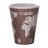 ECO PRODUCTS Compostable Disposable Insulated World Art 8oz Coffee Cups, Case of 800, Renewable Double-wall Hot Paper Cup, Plant Based PLA Lining, No Sleeves Needed, Color Coded