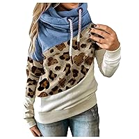Long Sleeve Shirts For Women Fitted 6 Pack Ladies Casual Leopard Printed Hooded Top Splice Long Sleeve Sweatsh
