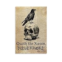 Raven on The Skull, Romantic Victorian Gothic Vintage Art Posters Poster Decorative Painting Canvas Wall Art Living Room Posters Bedroom Painting 12x18inch(30x45cm)