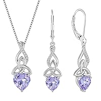 Infinity Celtic Knot Jewelry Set for Women 925 Sterling Silver Irish Necklace Alexandrite Dangle Drop Leverback Earrings June Birthstone Jwelry Gifts for Mom
