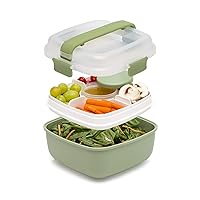 Goodful Stackable Lunch Box Container, Bento Style Food Storage with Removeable Compartments for Sandwich, Snacks, Toppings & Dressing, Leak-Proof and Made without BPA, 56-Ounce, Sage