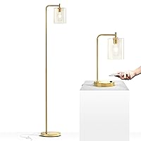 Brightech Elizabeth Lamps for Bedrooms Set of 2 - Floor Lamp and Table Lamp Bundle - Nightstand Lamp Matches Mid-Century Modern, Rustic, and Industrial Décor - Edison Bulb & Glass Shade - Brass Gold