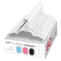 Sharpty Kids Plastic Hangers, Children's Hangers for Baby, Toddler, and Child Clothes - Everyday Standard Use - Ideal for Boys and Girls Closet, Clothing, Pants, Coats, and More - White, 60 Pack
