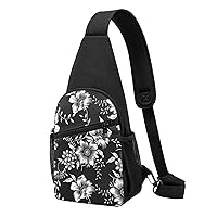 BREAUX Black With Flower Crossbody Chest Bag, Casual Backpack, Small Satchel, Multi-Functional Travel Hiking Backpacks