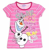 Disney Frozen Girl's I'm Olaf Pink Striped Glitter Short Sleeve T-Shirt