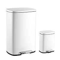 happimess HPM1006C Connor Rectangular Trash Can with Soft-Close Lid and Free Mini Trash Can, Modern Fingerprint Proof for Home, Kitchen, Office, Large:12.98 Gallon Small:1.3 Gallon, White