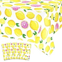 RAYNAG 4 Pack Lemon Tablecloth, Plastic Lemon Tablecovers Lemonade Party Table Cloth, Yellow Disposable Rectangular Fruit Table Cover for Birthday, Baby Shower, Summer Outdoor Picnics, 51 x 86 Inch