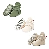 Zutano Cotton Baby Booties with Gripper Soles, Soft Sole Stay-On Baby Shoes, Bundle, Olive/Cream/Khaki, 24M