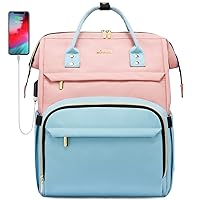 LOVEVOOK Laptop Backpack for Women, Fashion Backpack Purse Teacher Nurse Work Backpack, Business Computer Backpacks Travel Bags with USB Port, Fits 17-Inch Laptop Pink-Sky Blue