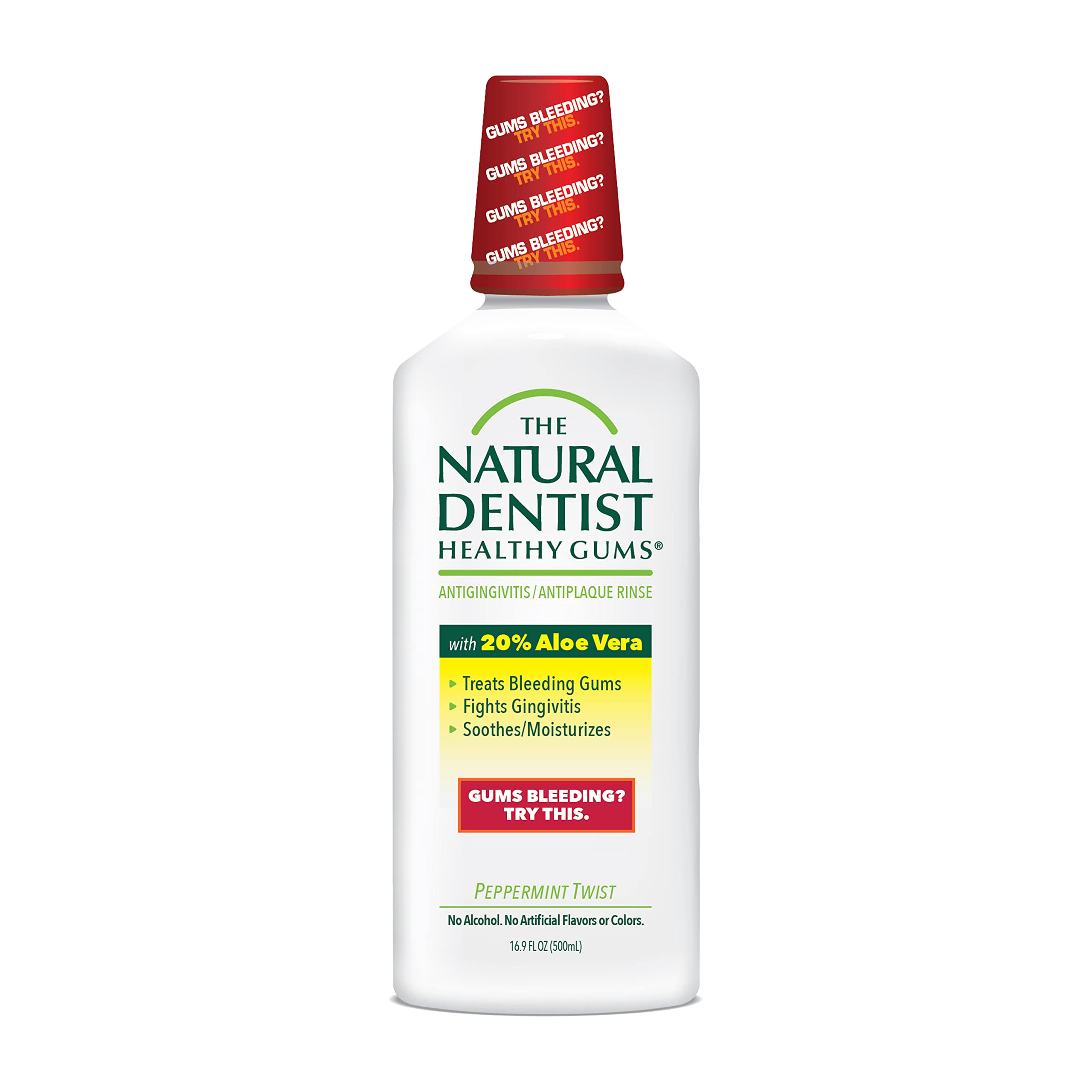 The Natural Dentist Healthy Gums Antigingivitis/Antiplaque Rinse, Adults 12 & Up, Gingivitis Mouthwash, Bleeding Gums Treatment, Safe for Chemotherapy Patients, Aloe Vera, Alcohol-free, 16.9 fl