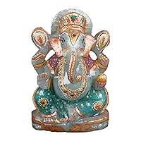 GEMHUB Approximately 4600.00 Ct Fine Work Green Jade Gemstone Statue of Lord Ganesh Ganpati Elephant Hindu God V-4452
