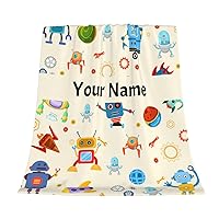 Custom Name Robot Blanket for Kids Baby, Soft Warm Flannel Custom Throw Blankets Birthday Gifts for Boys and Girls, Cute Cozy Robots Personalized Blanket for Couch, Bed, 30