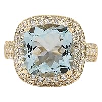 5.36 Carat Natural Blue Aquamarine and Diamond (F-G Color, VS1-VS2 Clarity) 14K Yellow Gold Cocktail Ring for Women Exclusively Handcrafted in USA
