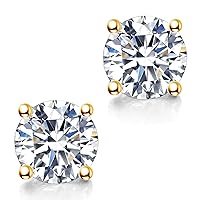 Moissanite Earrings, 2ct 6.5mm D Color Round Brilliant Cut Lab Created Diamond Earrings 18K Yellow Gold Plated Sterling Silver Push Back for Women Girls Men