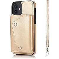 Leather Case Compatible with iPhone 12, Compatible with iPhone 12Pro, Wallet Case with Card Slots and Kickstand Shockproof Case Cover for iPhone 12/12 Pro, 6.1 inch (Color : Gold)