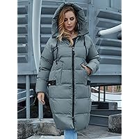 2022 Women's Plus Size Coats Fashion Astrid Plus Zip Up Drawstring Hooded Puffer Coat Work Leisure Fashion Comfortable Warm (Color : Dark Green, Size : 4X-Large)