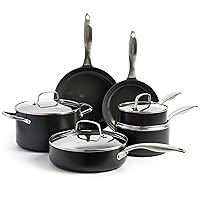 GreenPan Canterbury Hard Anodized Healthy Ceramic Nonstick, 10 Piece Cookware Pots and Pans Set, PFAS-Free, Dishwasher Safe, Oven Safe, Black