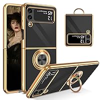 YINLAI Case for Samsung Galaxy Z Flip 3 5G with Rotatable Ring Holder Magnetic Kickstand Women Girly Slim Soft Shockproof Protective Phone Cover for Samsung Galaxy Z Flip3 5G 6.7 inch 2021,Black