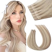 Moresoo Injection Tape in Hair Extensions Virgin Hair Tape ins Human Hair Extensions Ash Blonde Mix with Bleach Blonde Tape in Intact Hair Extensions Real Human Hair 5pcs/10Gram #18/613 14Inch