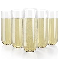 JOLLY CHEF 48 Pack Stemless Plastic Champagne Flutes 9 oz, Crystal Clear Stemless Plastic Toasting Glasses, Clear Disposable Unbreakable Drinkware Ideal for Wedding, Birthday, Party