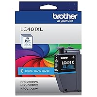 Brother Genuine High Yield Cyan Ink Cartridge, LC401XLCS