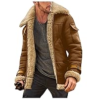 Jackets For Men,Men's Shearling Coat Faux Suede Sherpa Lined Winter Thicken Warm Jacket With Pockets