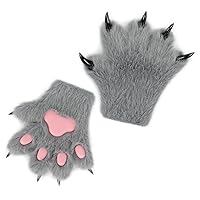 HAOAN Furry Fur Cat Wolf Fox Dog Fluffy Animal Paws Claws Gloves Mittens Hands Costume Cosplay Halloween Christmas for Kids