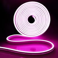 Neon LED Strip Lights 16.4ft/5m Neon Light Strip 12V Silicone LED Neon Rope Light Waterproof Flexible LED Lights for Bedroom Party Festival Decor, Pink (Power Adapter not Included)