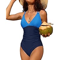 Charmo Tummy Control One Piece Swimsuits for Women Ruched Bathing Suits Strappy V Neck Monokini