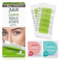 Eyebrow Wax Strips - Facial Hair Removal for Women - Eyebrow Wax Kit with 6 Eyebrow Waxing Strips + 6 Calming Oil Wipes + 2g Skin Protection Powder, 1 Count