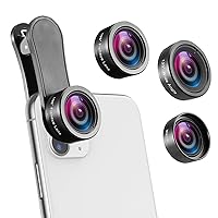 Criacr Phone Camera Lens, 230° Fisheye Lens, 15X Macro Lens, 0.65X Wide Angle Lens, Clip-On 3 in 1 Cell Phone Lens for Live Video, Compatible with iPhone 12 Pro, 11, XR, Samsung, Other Smartphones