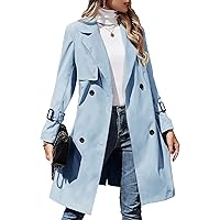 Makkrom Women's Double-Breasted Trench Coat Classic Lapel Overcoat Slim Outwear with Belt Buckle