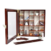 Adjustable Rock Display Case - Rock Collection Box with Fabric Bed for Rock and Mineral Display - Dark-Finish Shadow Box with Shelves for Crystal Storage - Display Cases for Collectibles