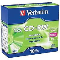 Verbatim 700 MB 80-Minute 4x-12x High-Speed Branded CD-RWs, 10 Pack (VTM95156)