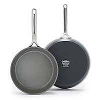 GreenPan GP5 Hard Anodized Healthy Ceramic Nonstick 9.5” & 11” 2 Piece Frying Pan Skillet Set,Heavy Gauge Scratch Resistant,Stay-Flat Surface, Induction, Mirror Finish Handle,Oven Safe,PFAS-Free,Slate