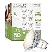 Sigalux GU10 LED Dimmable Bulb, 3000K Warm White Track Light Bulb, 4.5W(50W Halogen Equivalent) LED Bulbs, LED Bulb Replacement Recessed Track Lighting, UL Listed, 450 Lumens, 8 Pack