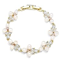 Mariell Freshwater Pearl Gold Bridal Bracelet, 6 5/8
