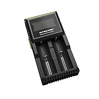Nitecore D2 EU Battery Two Bays Charger with LCD Display,Black,Li-ion (26650, 22650, 18650, 17670, 18490, 17500, 18350, 16340(RCR123), 14500, 10440). Ni-MH and Ni-Cd (AA, AAA, AAAA, C) rechargeable batteries