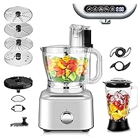 Homtone 16 Cup Food Processor, Aluminum-Diecast Blender and Food Processor Combo, 5 Preset Modes Vegetable Chopper Electric, 8 Blades 11 Functions for Home Use, Stepless Speed Control, 650W, Sliver