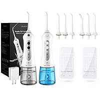 Cordless Water Flosser Teeth Cleaner, Blue and Grey Bundle Nicefeel 300ML Portable and USB Rechargeable Oral Irrigator for Travel, IPX7 Waterproof, 3-Mode Water Flossing with 4 Jet Tips for Home