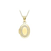 CARISSIMA Gold Women's 9ct Yellow Gold CZ 12mm x 23.5mm Oval Locket on 9ct Yellow Gold 25 Diamond Cut Curb Chain 46cm/18