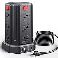 Power Strip Surge Protector, 10 Ft Extension Cord with 12 AC Multiple Outlets 4 USB (1 USB C), SMALLRT Power Tower Desktop Charging Station, Home Dorm Room Office Essentials, Desk Accessories Black