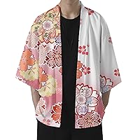 Men's Loose Baggy Kimono Jackets Cardigan: Lightweight Casual Japanese Seven Sleeves Open Front Coat Outwear Robe